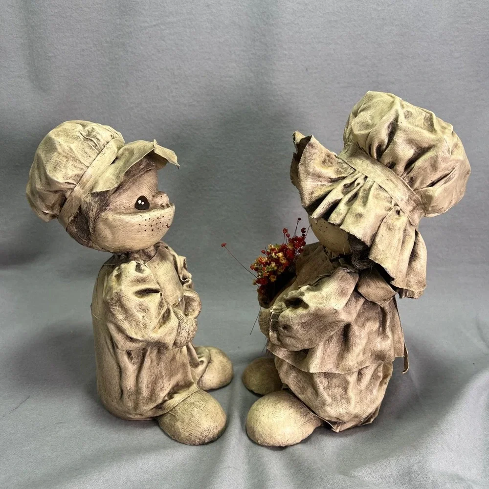 Vintage Dip 'N Drape Folk Art Dolls Paper Mache Sepia Toned 1970s Handmade Craft